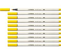 STABILO Pen 68 Brush - Feutre Pinceau - Lot x 10 feutres Dessin à Pointe Pinceau - Jaune