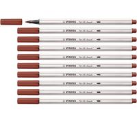 STABILO Pen 68 brush - Feutre pinceau - Lot x 10 feutres dessin à pointe pinceau - Marron Chocolat