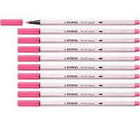 STABILO Feutre pinceau Pen 68 brush - Lot x 10 feutres dessin à pointe pinceau - rose