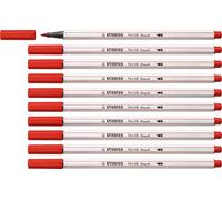 STABILO Feutre Pinceau Pen 68 Brush - Lot x 10 feutres Dessin à Pointe Pinceau - Rouge