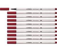 STABILO Pen 68 Brush - Feutre Pinceau - Lot x 10 feutres Dessin à Pointe Pinceau - Rouge Pourpre