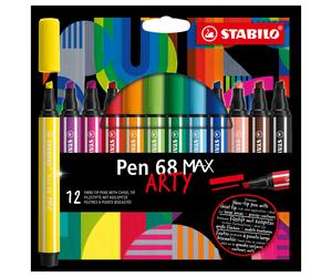 STABILO Feutres de dessin Pen 68 Max Arty pointe large biseauté - Pochette de 12 coloris assortis