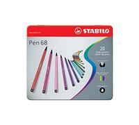 Stabilo Boîte Métal 20 Feutres Pen68. Pointe Moyenne. Coloris Assortis