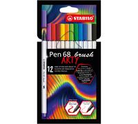 Stabilo Feutres pinceaux de dessin Pen 68 Brush Arty pointe pinceau flexible 1 mm - Pochette de 12 coloris assortis