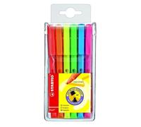 STABILO Flash - Surligneur pochette 6 couleurs fluo - Pointe biseautée 1-3,5 mm - Anti-dessèchement 4h