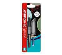 STABILO Stylo plume Flow Monocrome Pointe moyenne Gris avec cartouche d'encre bleue