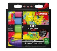 STABILO FREE Acrylic T800C - Marqueur acrylique - Etui carton x 5 marqueurs peinture - pointe large biseautée - set 1 "Seaside"