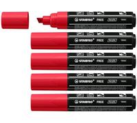 STABILO FREE Acrylic T800C - Marqueur acrylique - Lot x 5 marqueurs peinture - pointe large biseautée - rouge foncé