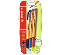 STABILO Stylos-feutres GREENpoint 96% plastique recyclé Lot de 3 Bleu/Noir/Rouge