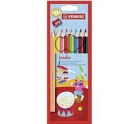 Stabilo jumbo - étui carton de 8 crayons de couleur mine extra-large + un taille-crayon 1877 8 G