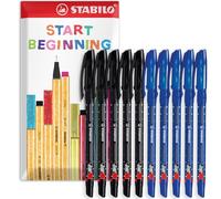 STABILO Lot de 10 stylos à bille pour étudiants/universitaires/universitaires | Largeur de trait de 0,45 mm | Dans une enveloppe emballage cadeau | Lot de 10, encre noire et bleue