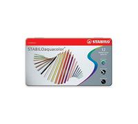 STABILO® Lot de 12 crayons de couleur Aquacolor® - Diamètre de la mine : 2,8 mm - Couleur de l'encre : assortiment de 12 (12 pièces), vous recevrez 1 paquet de 12 pièces.