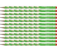 STABILO - Lot de 12 crayons triangulaires fins pour droitier - EASYgraph S en vert - Dureté HB