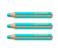 STABILO Lot de 3 Crayons WOODY 3 en 1 Extra large Cyan