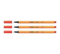 STABILO Lot de 3 Feutres à pointe fine point 88, tracé: 0,4 mm Rouge Clair