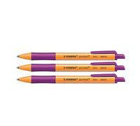 STABILO Lot de 3 Stylos à bille rétractable Pointball pointe moyenne lilas