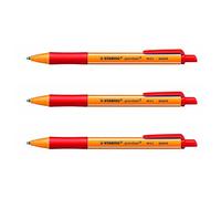 STABILO Lot de 3 Stylos Bille Rétractable POINTBALL Tracé 0,5 mm Rouge