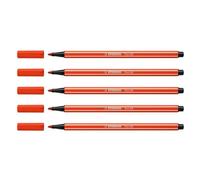 STABILO Lot de 5 Feutres de Dessin PEN 68 Pointe Moyenne 1 mm Rouge clair