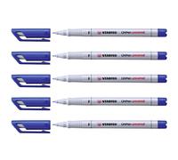 Stabilo Lot De 5 Feutres Pour Transparent Ohpen Encre Soluble Pointe Fine Bleu