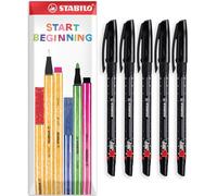 STABILO Lot de 5 stylos à bille de qualité supérieure pour étudiants, universités, largeur de trait de 0,45 mm, emballage cadeau, encre noire