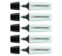STABILO Lot de 5 Surligneurs BOSS ORIGINAL Pastel Pointe Biseautée 2-5 mm Turquoise Pastel