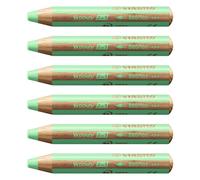 Stabilo Lot De 6 Crayons Multi-Talents Woody 3en1, Rond, Vert Pastel