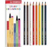 STABILO Lot de 8 crayons à effet aquarelle - Noir, blanc, bleu, vert, jaune, orange, rouge et marron