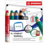 Stabilo MarkDry Crayon marqueur effaçable à sec PEFC - Etui de 4 coloris assortis