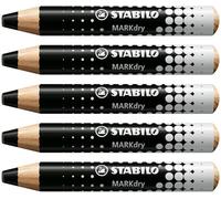 STABILO MARKdry - Crayon marqueur - Lot x 5 Crayons Ardoises et Tableaux blancs, Crayon Large à Mine XXL, Effaçable - noir