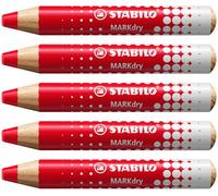STABILO MARKdry - Crayon marqueur - Lot x 5 Crayons Ardoises et Tableaux blancs, Crayon Large à Mine XXL, Effaçable - rouge