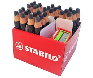 STABILO - MARKdry, Crayon Marqueur Maxi Schoolpack Carton et 30 Marqueurs Effaçables Ardoise et Tableau Blanc, MARKdry et 2 Taille Crayons, Noir