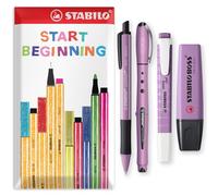 STABILO NatureCOLORS - BOSS ORIGINAL & Swing Cool - Ensemble de stylos à bille et stylo à bille et stylo roller avec encre bleue | Coffret cadeau de 4 | Papeterie de bureau et de travail (gris violet)