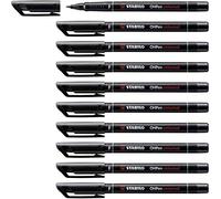 STABILO OHPen - Marqueur permanent - Lot x 10 marqueurs - Noir (encre permanente/pointe fine 0,7mm)