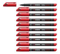 STABILO OHPen - Marqueur permanent - Lot x 10 marqueurs - Rouge (encre permanente/pointe superfine 0,4mm)