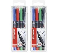 STABILO OHPen - Marqueur permanent - Pochette x 4 marqueurs (encre permanente/pointe médium 1,0mm) (Lot de 2)