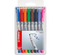 STABILO - Stylo feutre OHPen universal pour surface lisse, M étui plastique de 8, largeur de tracé. 1,0 mm, clip, grip antidérapant, peut rester ouvert durant 3 j Gris G