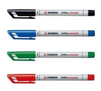 Stabilo OHPen Marqueur universel non permanent - Ligne fine (F) Largeur 0,7 mm - 4 couleurs (noir-bleu-vert-rouge)