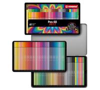 STABILO Pen 68 ARTY - Feutre dessin - Boîte métal x 66 feutres de coloriage pointe moyenne - Coloris assortis - Gamme ARTY