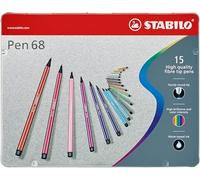 STABILO Stylo-feutre Pen 68 – Boîte métal 15 feutres Multicolore