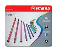 Stabilo Boîte Métal 20 Feutres Pen68. Pointe Moyenne. Coloris Assortis
