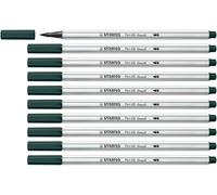 STABILO Pen 68 brush - Feutre pinceau - Lot x 10 feutres dessin à pointe pinceau - Vert Sapin