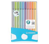 STABILO Feutres dessin Pen 68 ColorParade – 20 feutres, pointe moyenne, 10 pastel, boîtier turquoise