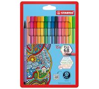 STABILO Pen 68 - Feutre dessin - Etui carton x 15 feutres de coloriage pointe moyenne - Coloris assortis dont 5 FLUO