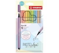 STABILO Pen 68 Lot de 12 stylos à pointe en fibre de qualité supérieure Couleurs assorties