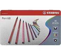 STABILO Pen 68 Lot de 30 feutres de qualité supérieure avec étui en métal 30 couleurs différentes