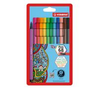 STABILO Pen 68 - Feutre dessin - Etui carton x 12 feutres de coloriage pointe moyenne - Coloris classiques