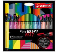 STABILO Feutre de coloriage Pen 68 MAX ARTY – Étui carton 12 feutres pointe biseautée, assortis