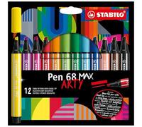 STABILO Feutres de dessin Pen 68 Max Arty pointe large biseauté - Pochette de 12 coloris assortis