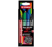 STABILO Pen 68 MAX ARTY - Feutre dessin - Etui carton x 4 Feutres Coloriage Pointe Large