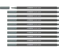 STABILO Pen 68 metallic - Feutre dessin - Lot x 10 feutres de coloriage métallisé pointe moyenne - Argent